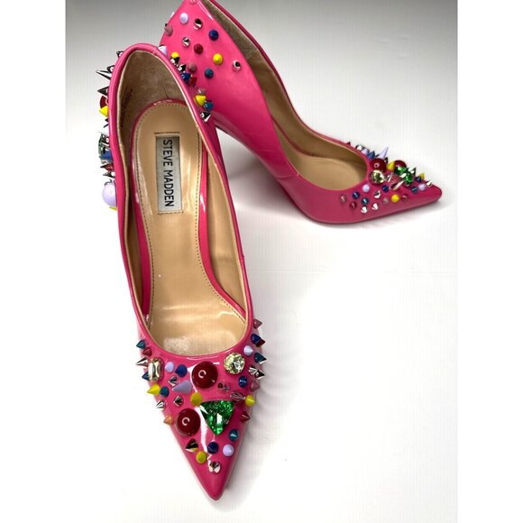 Steve Madden Pink Jeweled & Studded Stiletto Pumps Size 8.5 - Picture 1 of 5